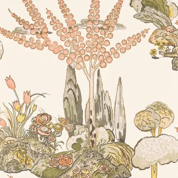 Papel pintado de árboles en color rosa Orleans T45026