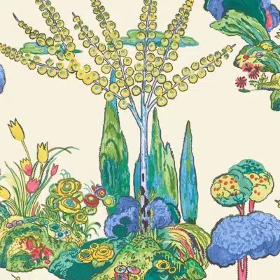Papel pintado de árboles en color verde Orleans T45029