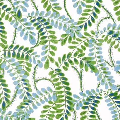 Papel pintado de hojas en color azul Augusta T45038