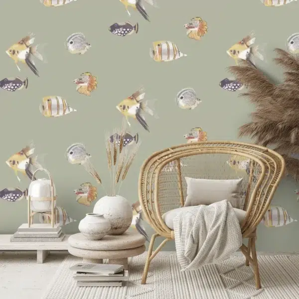 Papel pintado de peces en color beige Kamanu Wide Width HANZ111647 - Imagen 4