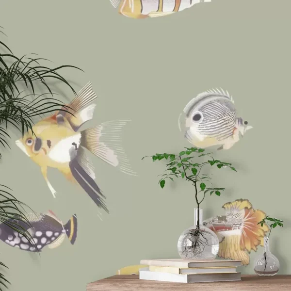 Papel pintado de peces en color beige Kamanu Wide Width HANZ111647 - Imagen 3