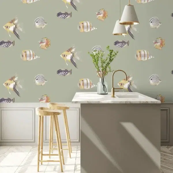 Papel pintado de peces en color beige Kamanu Wide Width HANZ111647 - Imagen 5