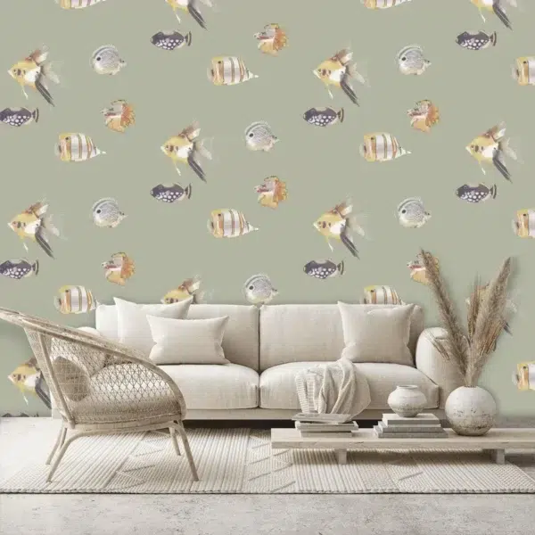 Papel pintado de peces en color beige Kamanu Wide Width HANZ111647 - Imagen 6