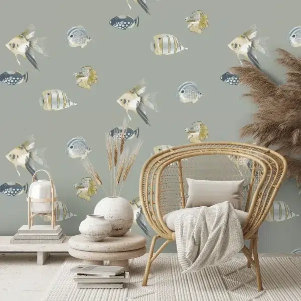 Papel pintado de peces en color beige Kamanu Wide Width HANZ111647 - Imagen 19