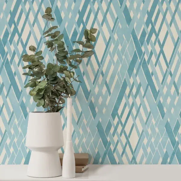 Papel pintado geométrico en color azul Locronan Wide Width HRTW113125 - Imagen 5