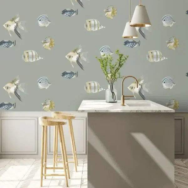 Papel pintado de peces en color beige Kamanu Wide Width HANZ111647 - Imagen 17
