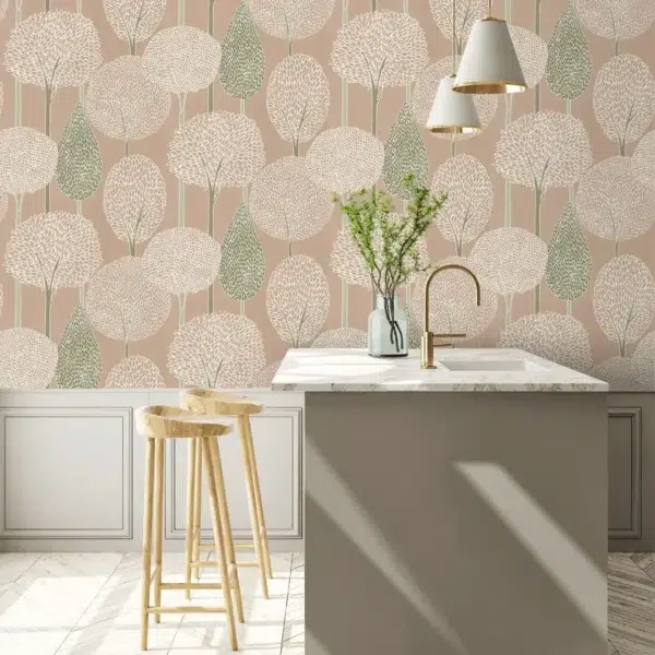 Papel pintado de árboles en color rosa Silhouette HRTW113141 - Imagen 3