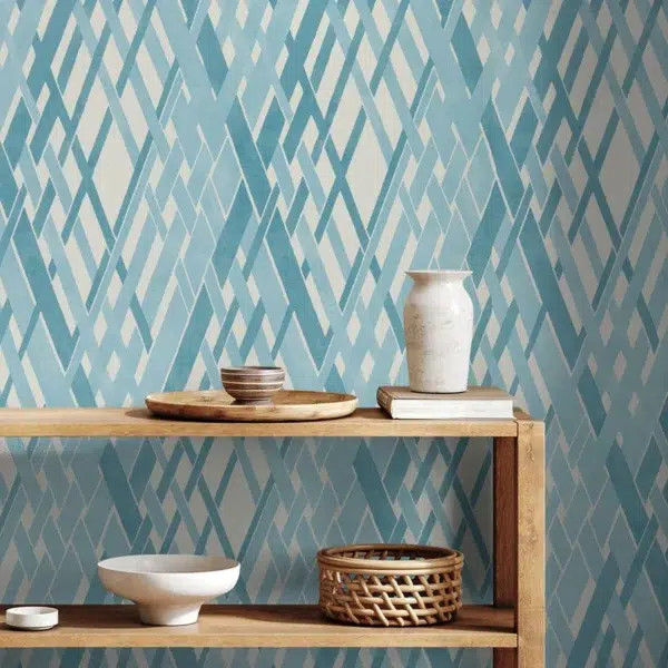 Papel pintado geométrico en color azul Locronan Wide Width HRTW113125 - Imagen 4