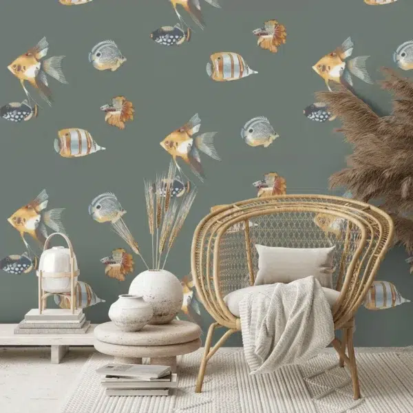 Papel pintado de peces en color beige Kamanu Wide Width HANZ111647 - Imagen 14