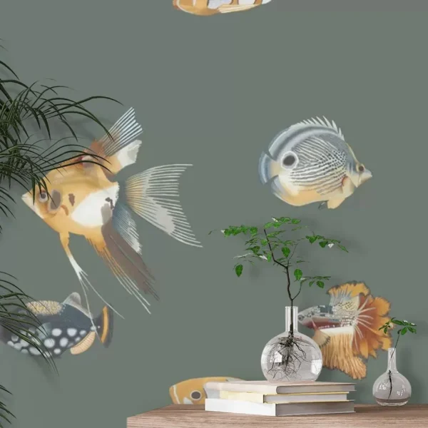 Papel pintado de peces en color beige Kamanu Wide Width HANZ111647 - Imagen 15