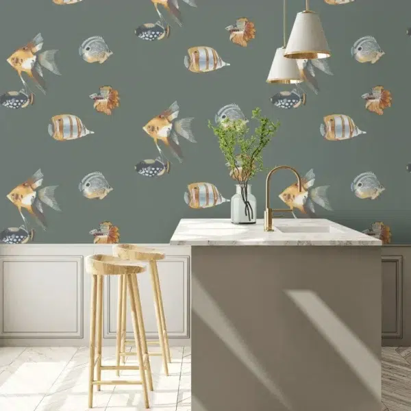 Papel pintado de peces en color beige Kamanu Wide Width HANZ111647 - Imagen 13