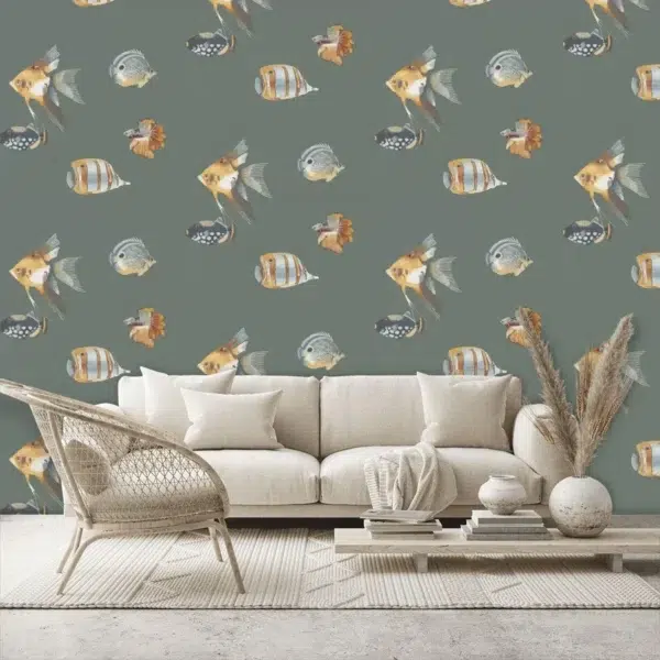 Papel pintado de peces en color beige Kamanu Wide Width HANZ111647 - Imagen 12