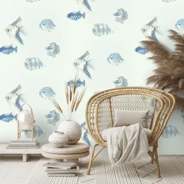 Papel pintado de peces en color beige Kamanu Wide Width HANZ111647 - Imagen 9