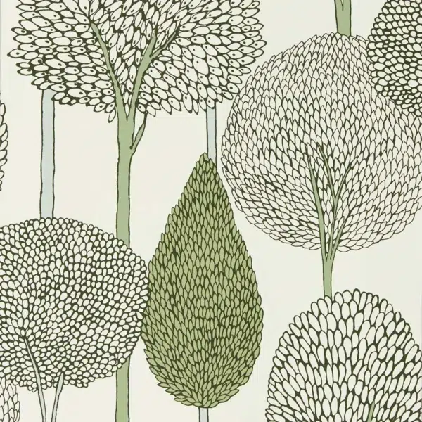 Papel pintado de árboles en color verde Silhouette HRTW113139
