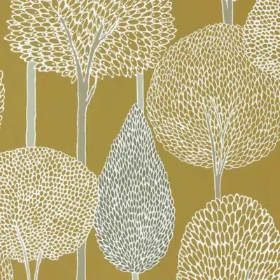Papel pintado de árboles en color verde Silhouette HRTW113140
