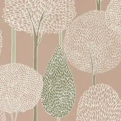 Papel pintado de árboles en color rosa Silhouette HRTW113141