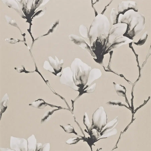 Papel pintado de flores en color negro Lotus Wide Width HMOW110878