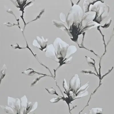 Papel pintado de flores en color gris Lotus Wide Width HMOW110880