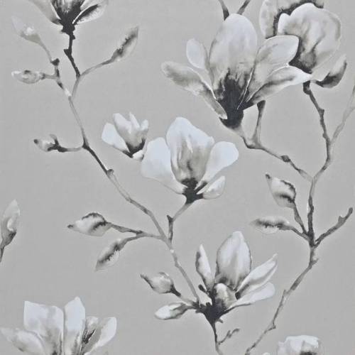 Papel pintado de flores en color gris Lotus Wide Width HMOW110880