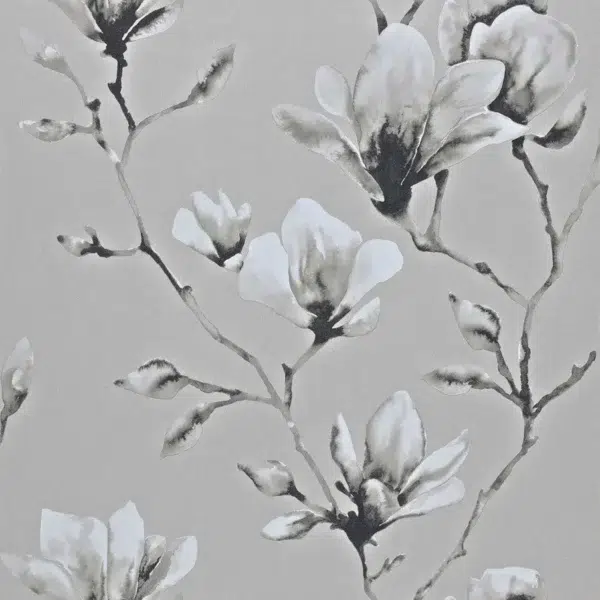 Papel pintado de flores en color gris Lotus Wide Width HMOW110880