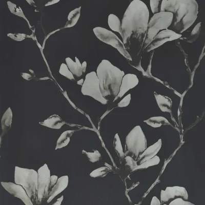 Papel pintado de flores en color negro Lotus Wide Width HMOW112602