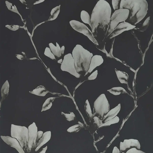 Papel pintado de flores en color negro Lotus Wide Width HMOW112602