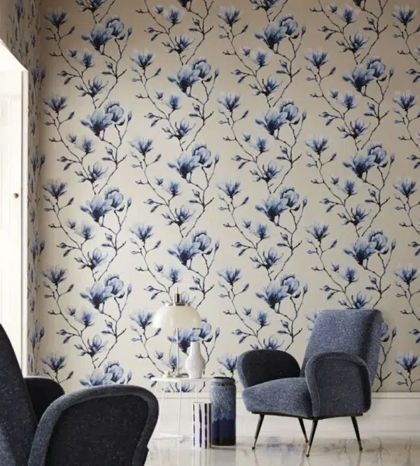 Papel pintado de flores en color azul Lotus Wide Width HMOW110881 - Imagen 3