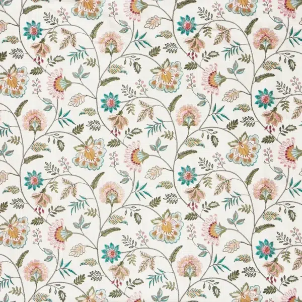 Tela bordada de estampado floral en color verde Louisa 4099/616