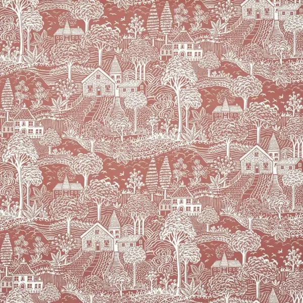 Tela bicolor Toile de Jouy color rojo Novel 8793/126