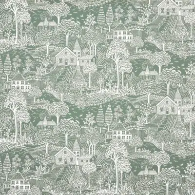 Tela bicolor Toile de Jouy color verde Novel 8793/616