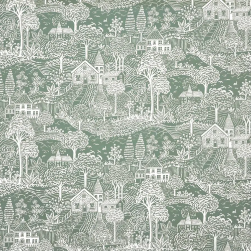 Tela bicolor Toile de Jouy color verde Novel 8793/616