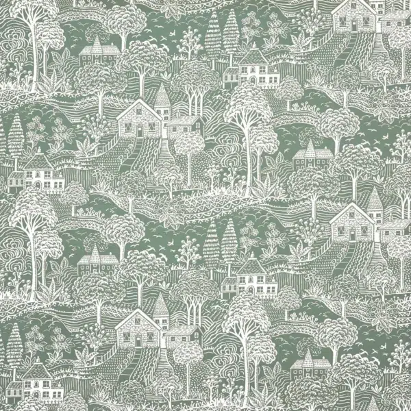 Tela bicolor Toile de Jouy color verde Novel 8793/616