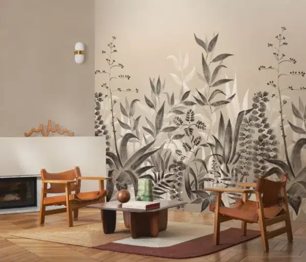Mural de papel pintado de hojas de color beige Saona 76713976 - Imagen 3