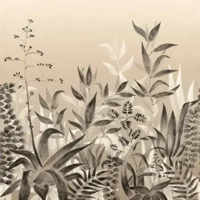 Mural de papel pintado de hojas de color beige Saona 76713976
