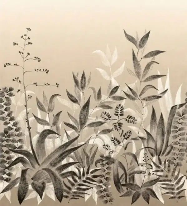 Mural de papel pintado de hojas de color beige Saona 76713976