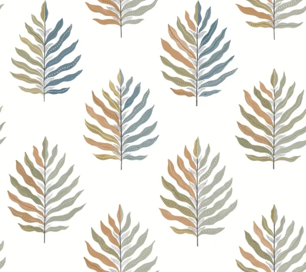 Papel pintado de hojas en color beige Miramar MT5601