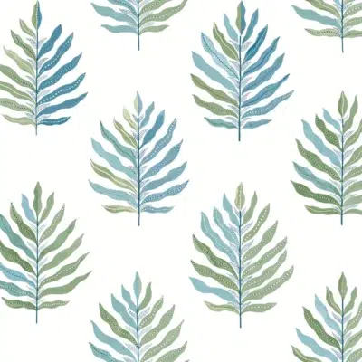 Papel pintado de hojas en color azul Miramar MT5602