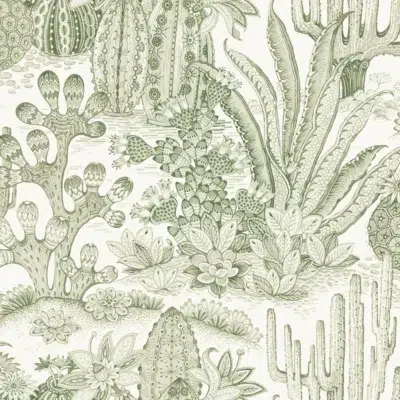 Papel pintado de estampado floral en color verde Lotus Land Cacti MT5631