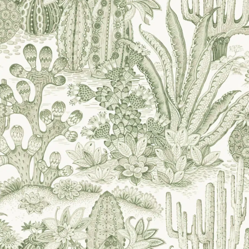 Papel pintado de estampado floral en color verde Lotus Land Cacti MT5631