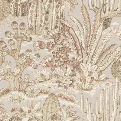 Papel pintado de estampado floral en color rojo Lotus Land Cacti MT5632