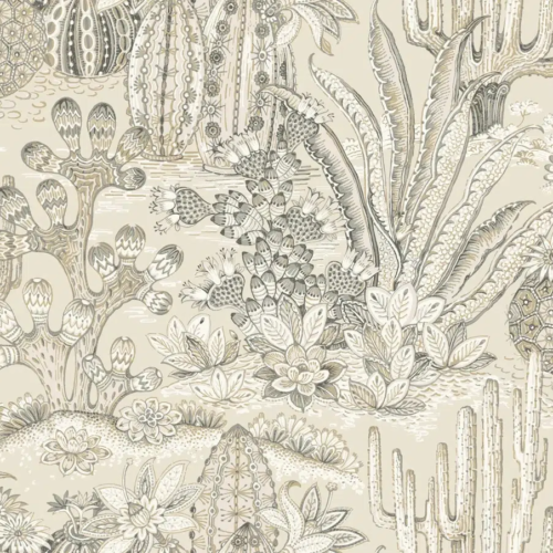 Papel pintado de estampado floral en color beige Lotus Land Cacti MT5633