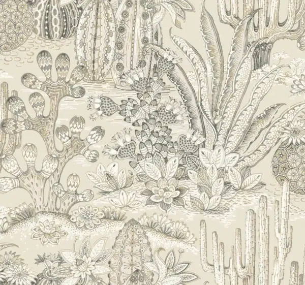 Papel pintado de estampado floral en color beige Lotus Land Cacti MT5633