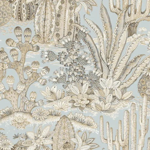 Papel pintado de estampado floral en color azul Lotus Land Cacti MT5634