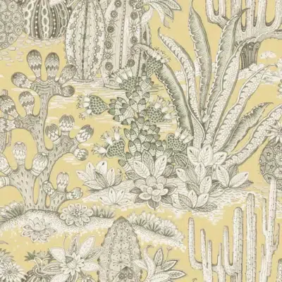 Papel pintado de estampado floral en color amarillo Lotus Land Cacti MT5635