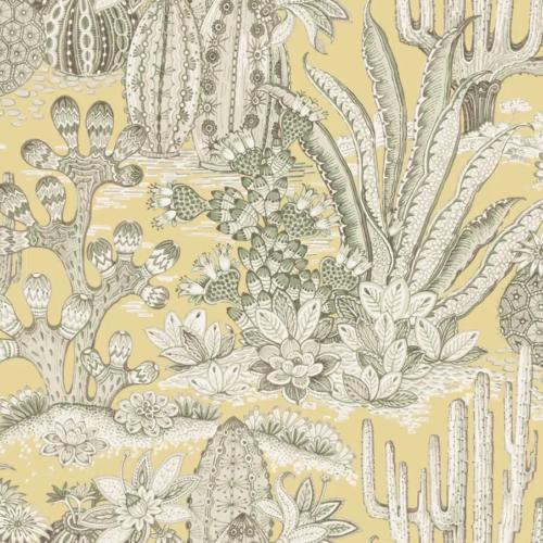 Papel pintado de estampado floral en color amarillo Lotus Land Cacti MT5635