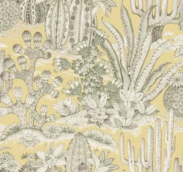 Papel pintado de estampado floral en color amarillo Lotus Land Cacti MT5635