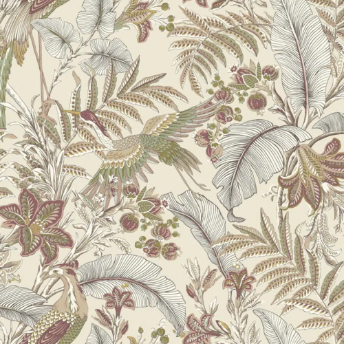 Papel pintado estampado floral de color beige Heronwood AB3101