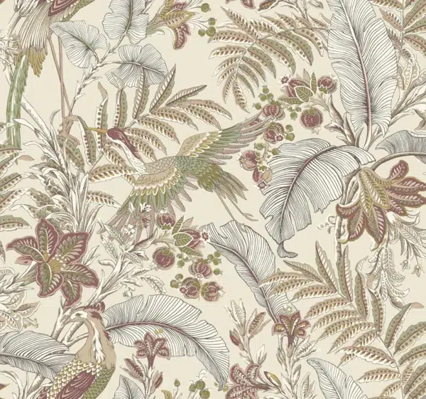 Papel pintado estampado floral de color beige Heronwood AB3101