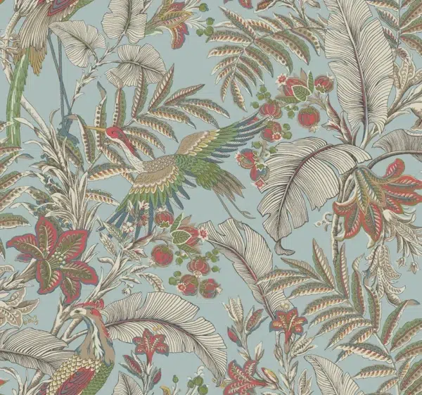 Papel pintado estampado floral de color azul Heronwood AB3102