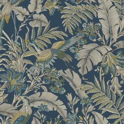 Papel pintado estampado floral de color azul Heronwood AB3103